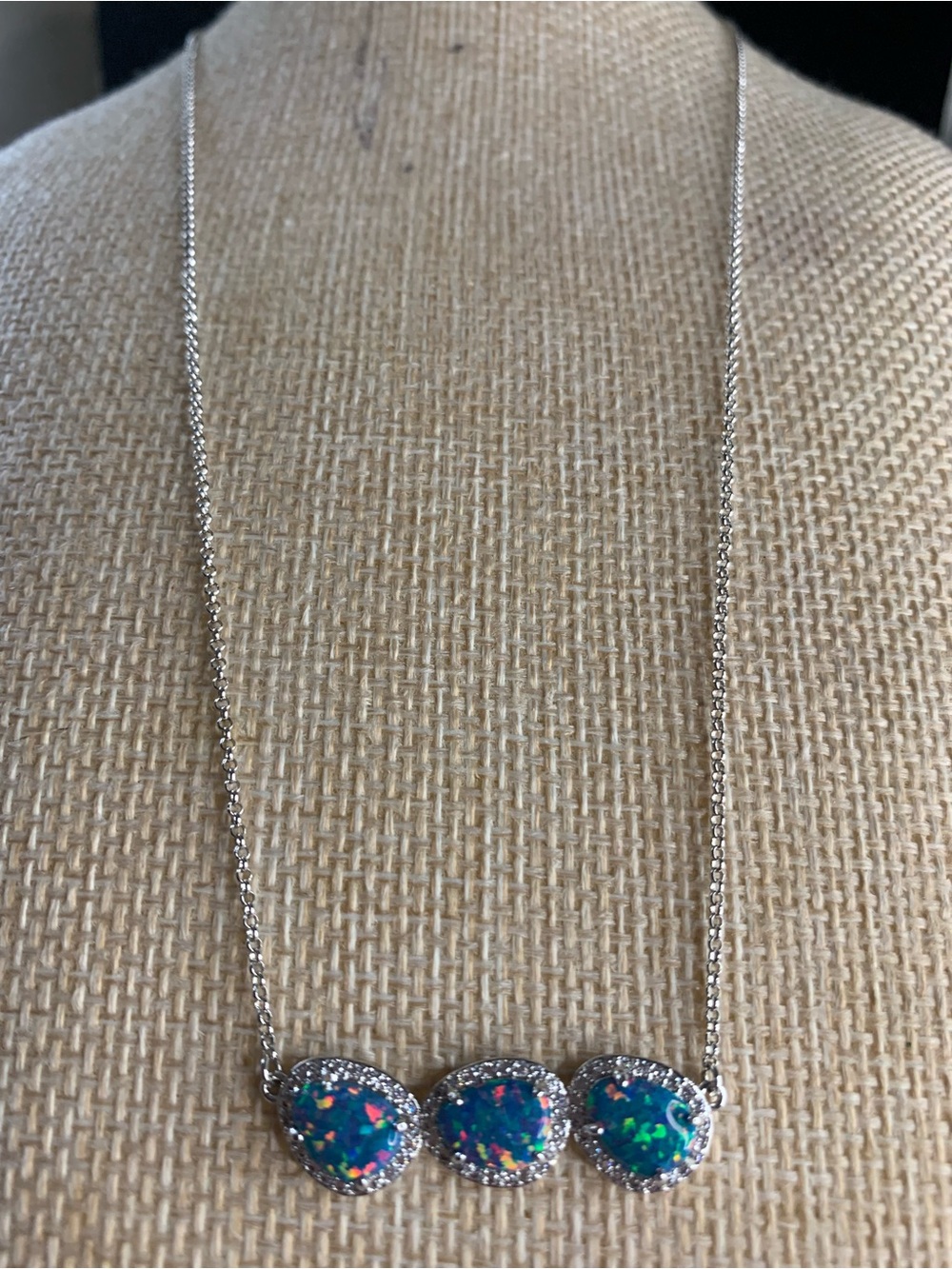 Bomb Party Triple Rhodium Plated Blue-Green Opal Pendant Necklace in Silver